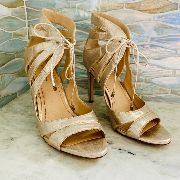 BGBGeneration Gold Cutout Lace Up Retro Heels - Picture 9 of 9